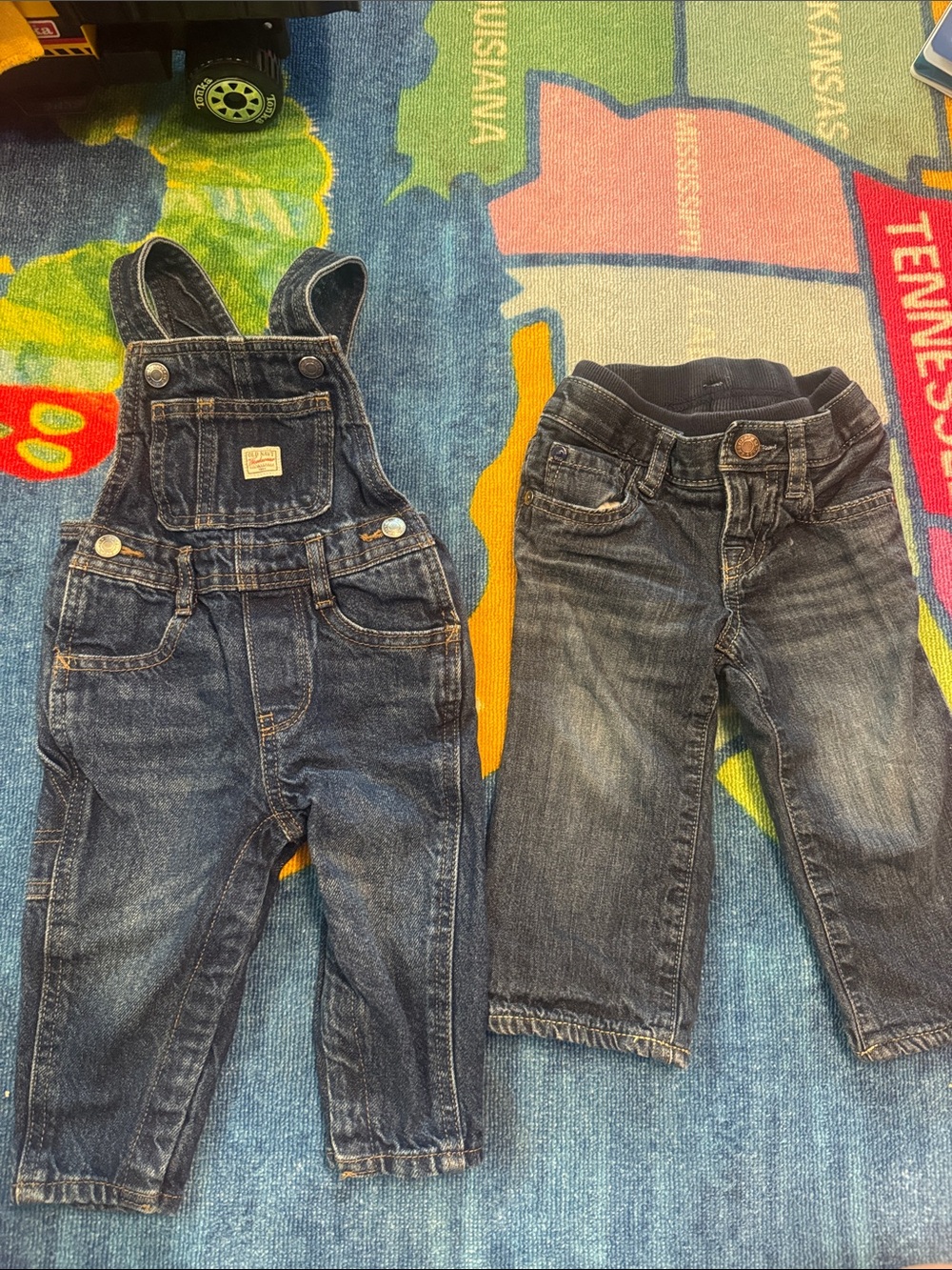 OshKosh B'gosh Blue Denim Overalls and Jeans Set